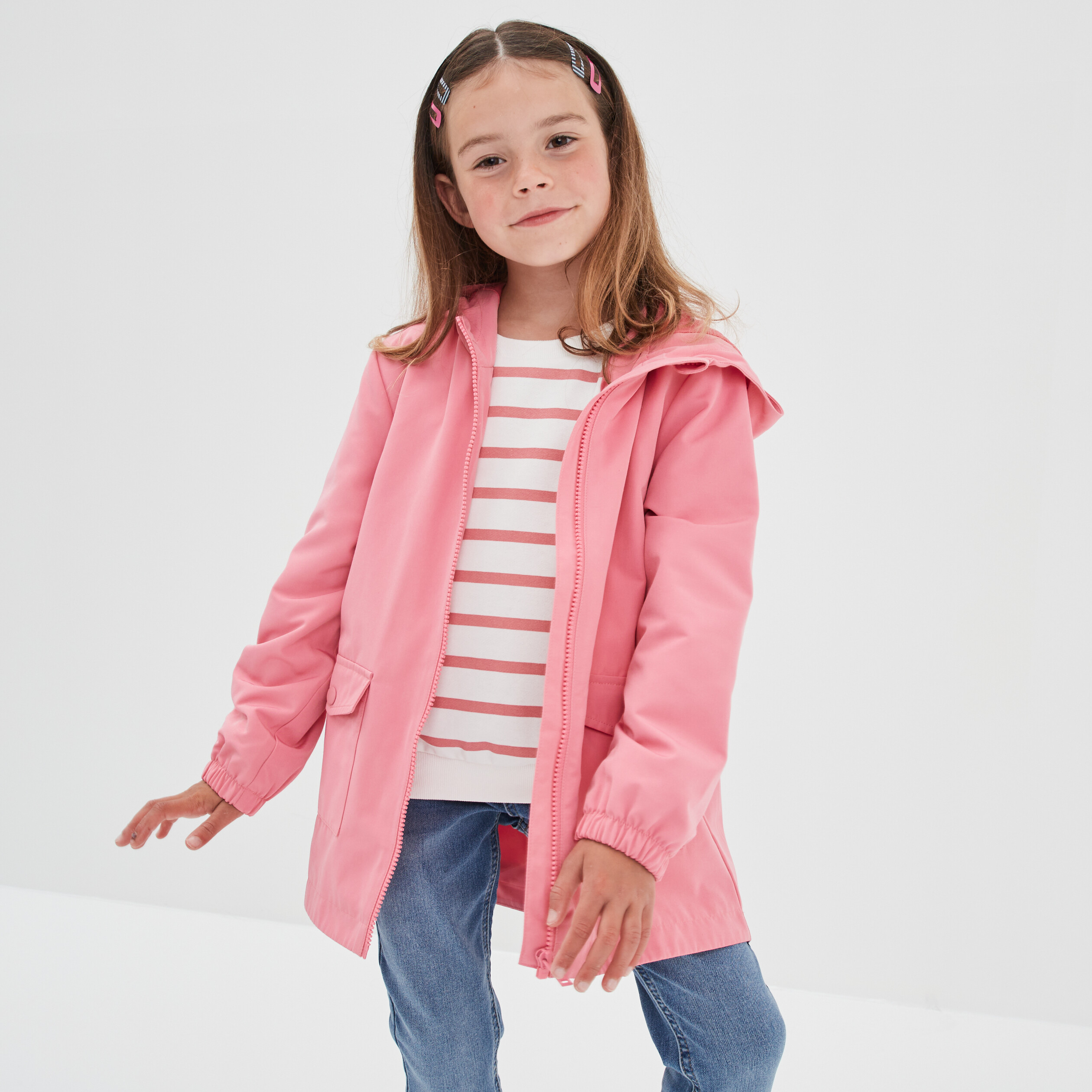 Parka longue zippée à capuche rose corail fille | La Halle