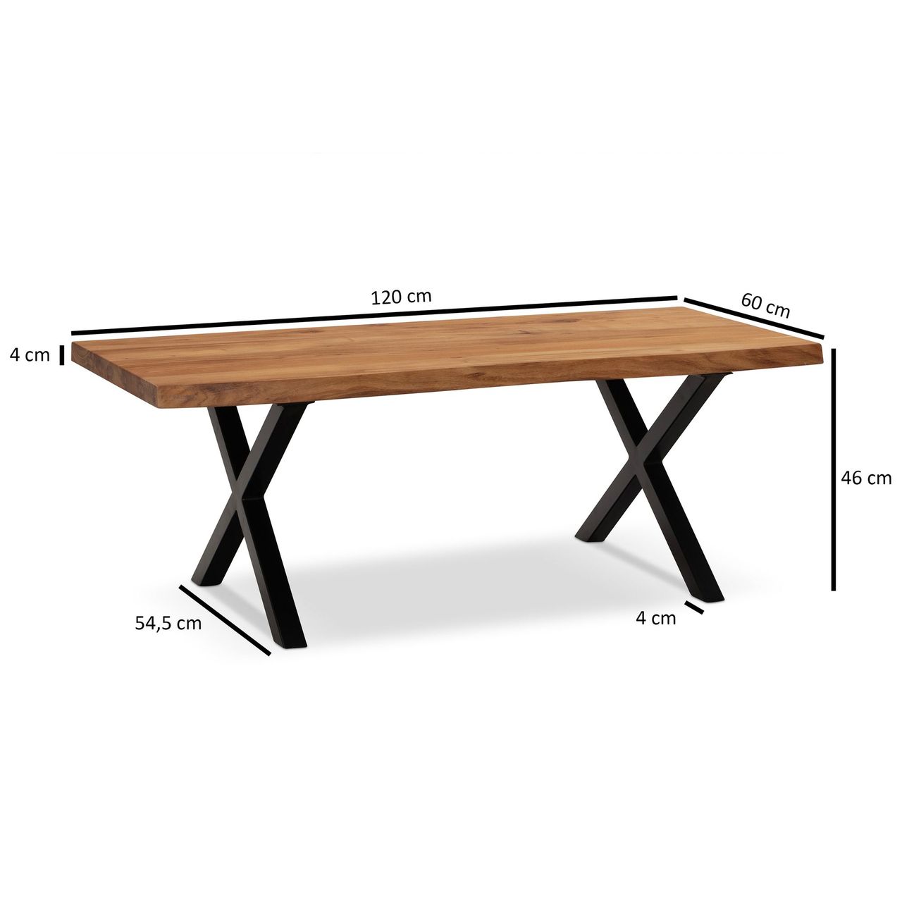 Wohnling Couchtisch 120 cm Akazie Massivholz Wohnzimmertisch Sofatisch Baumkante