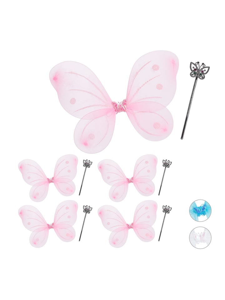 relaxdays 5x Feenflügel/Zauberstab in Pink/Silber günstig kaufen onesize