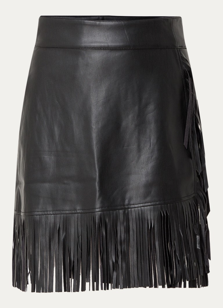 Never Fully Dressed Faux leather mini skirt with tie belt and fringes