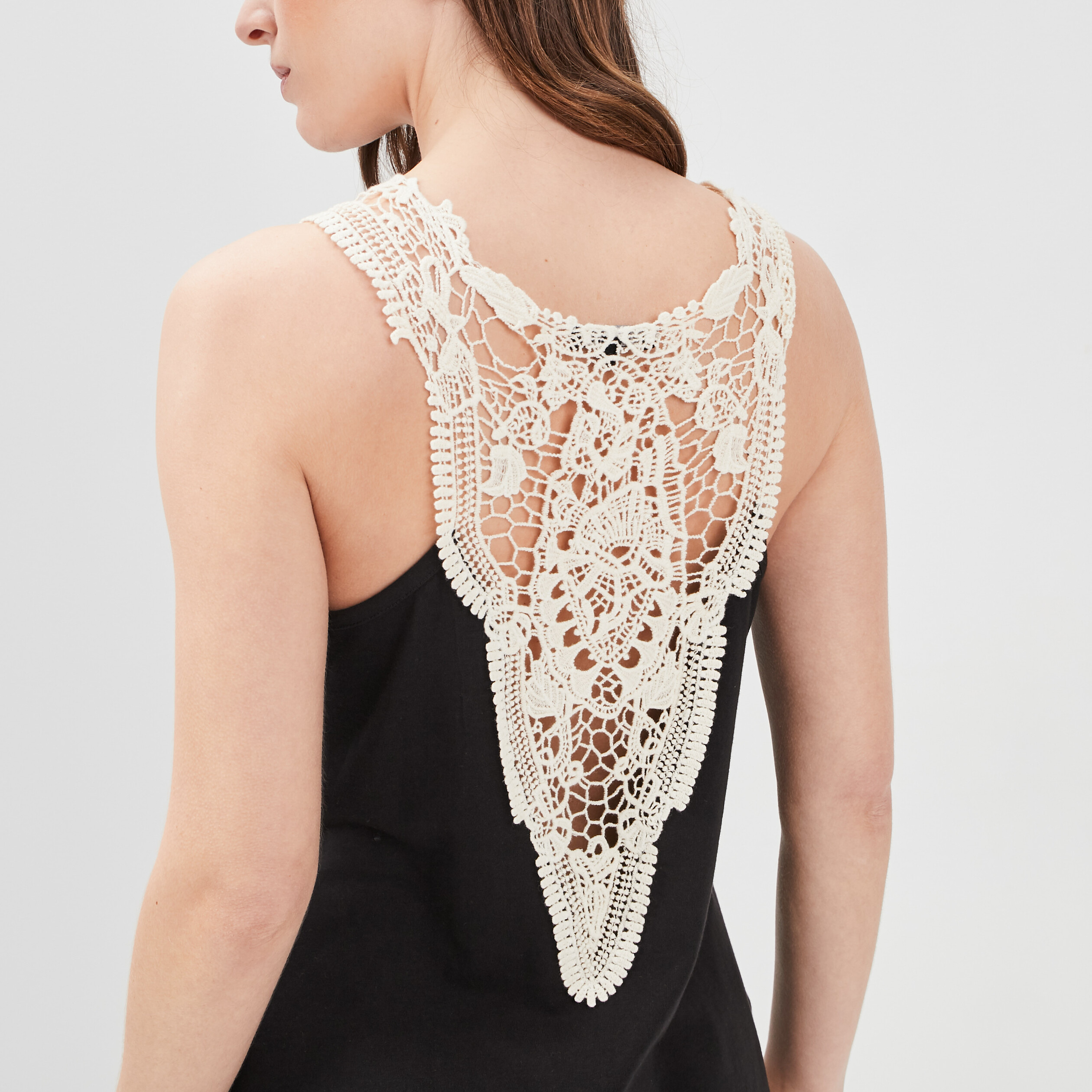 Débardeur empiècement broderie noir femme | La Halle