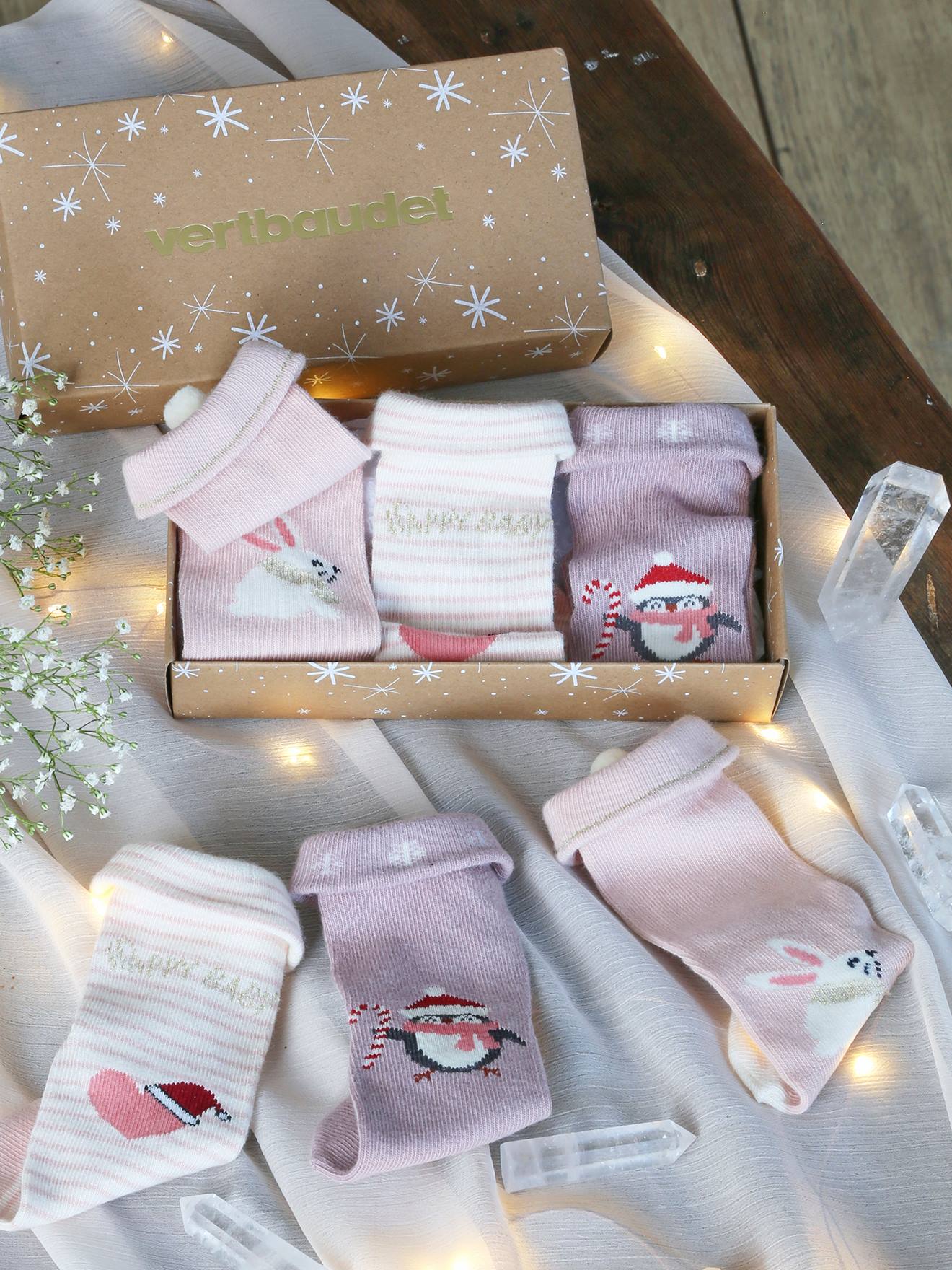 Vertbaudet Mädchen Baby Weihnachts-Geschenkset Socken Oeko-Tex - altrosa