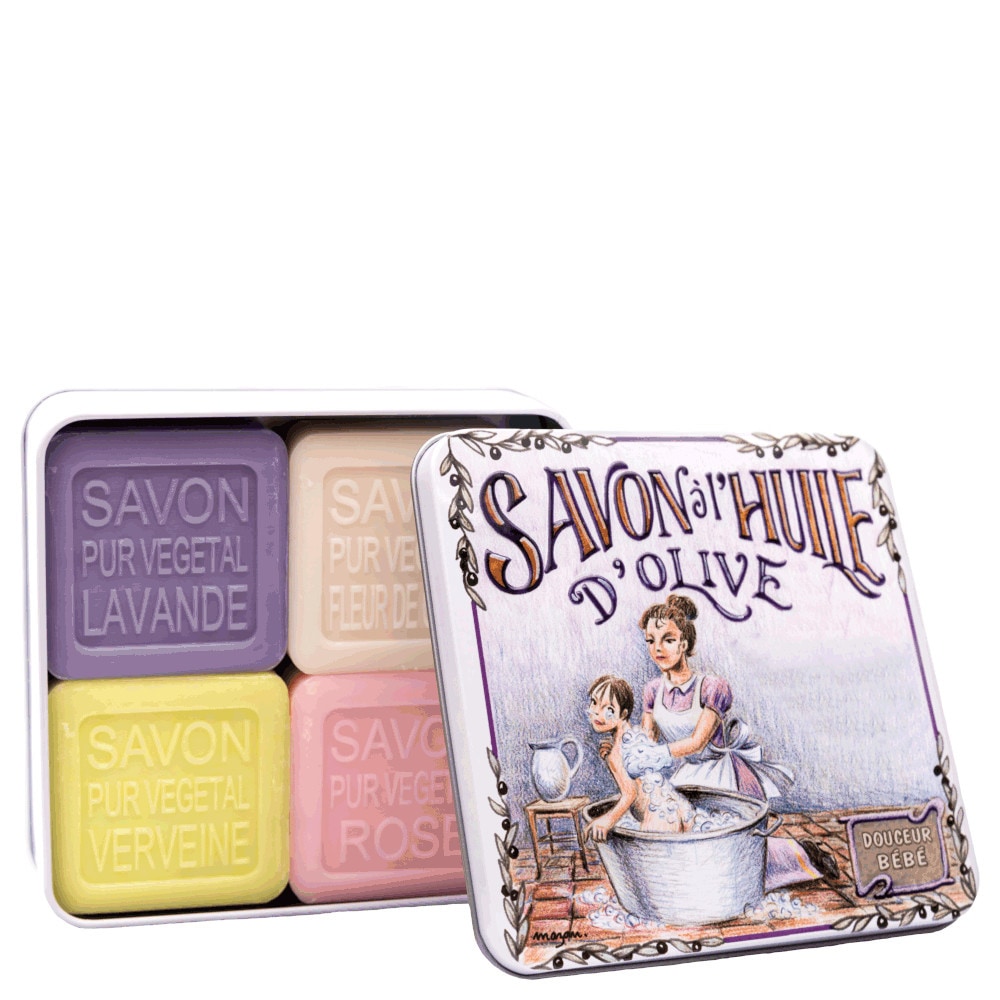 La savonnerie de nyons Coffret de 4 Savons (Lavande, Verveine,Fleur de Coton, Rose) Bain Savon