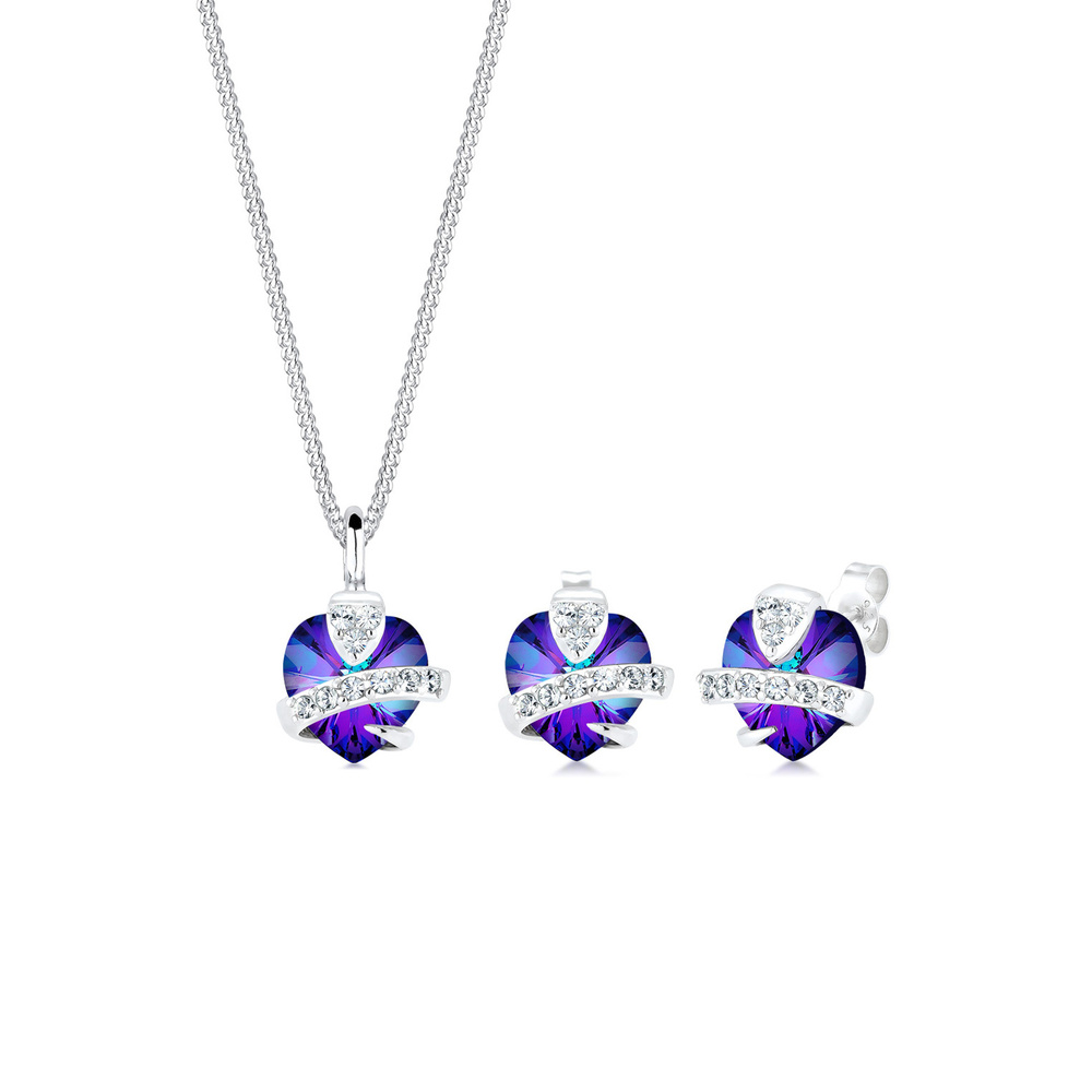 Elli Elli Ensemble de Bijoux Femme Motif de Coeur Précieux avec Cristaux en Argent Ste Bijoux
