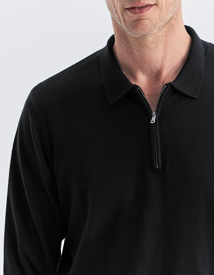 Polo noir bi-matière Interlock au dos Homme
