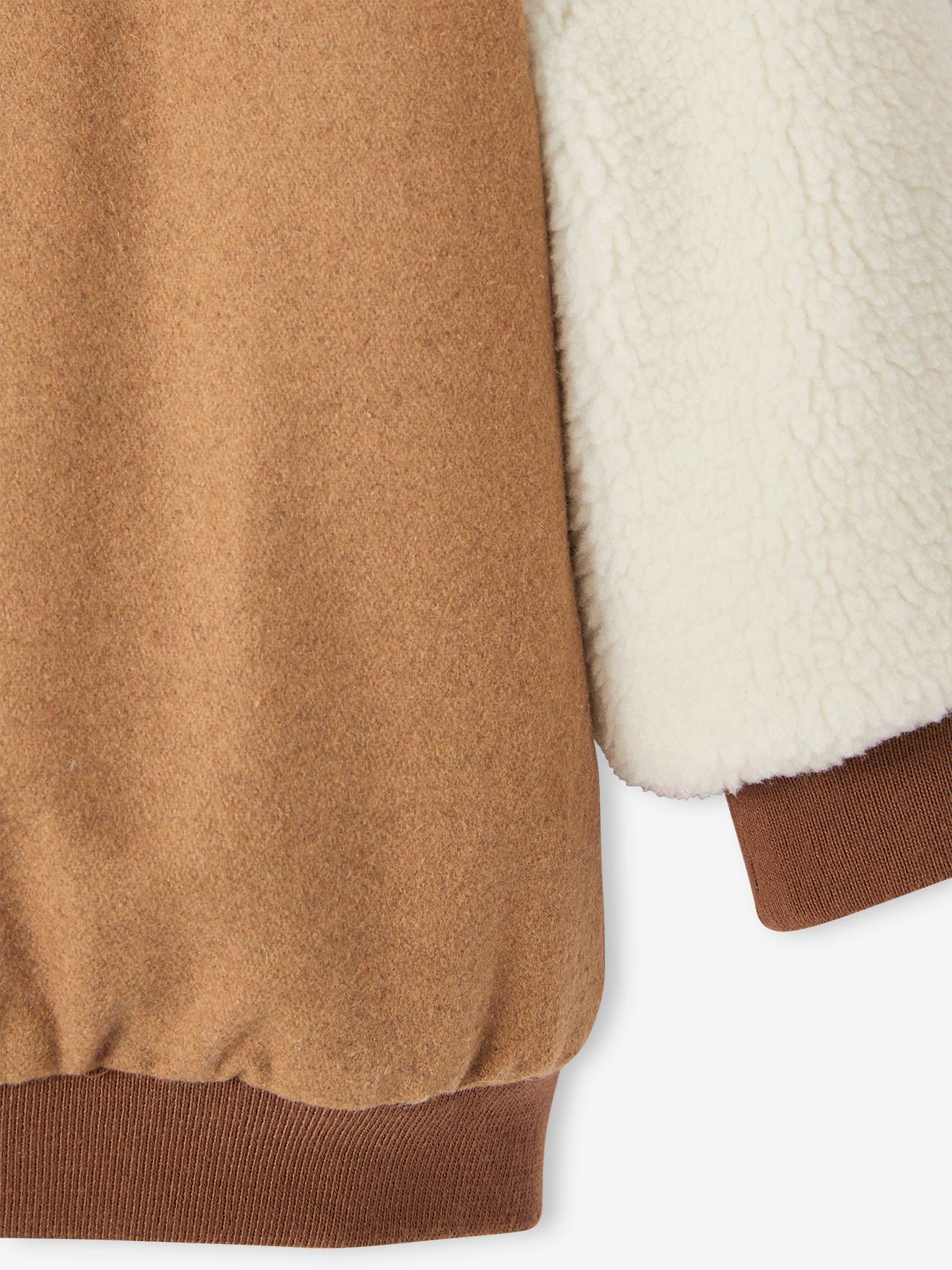 Blouson teddy en lainage et sherpa fille animation en bouclettes camel