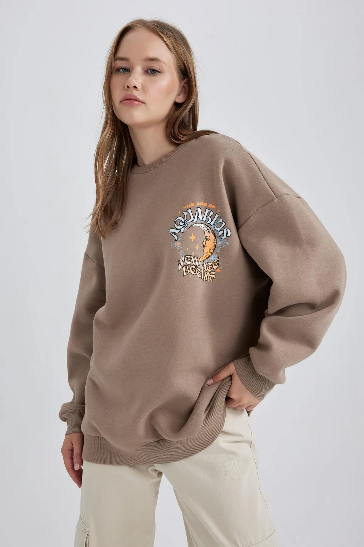 DeFacto  Cooles Sweatshirt mit Rundhalsausschnitt und Aufdruck auf der Rückseite in Übergröße A8978ax23wn