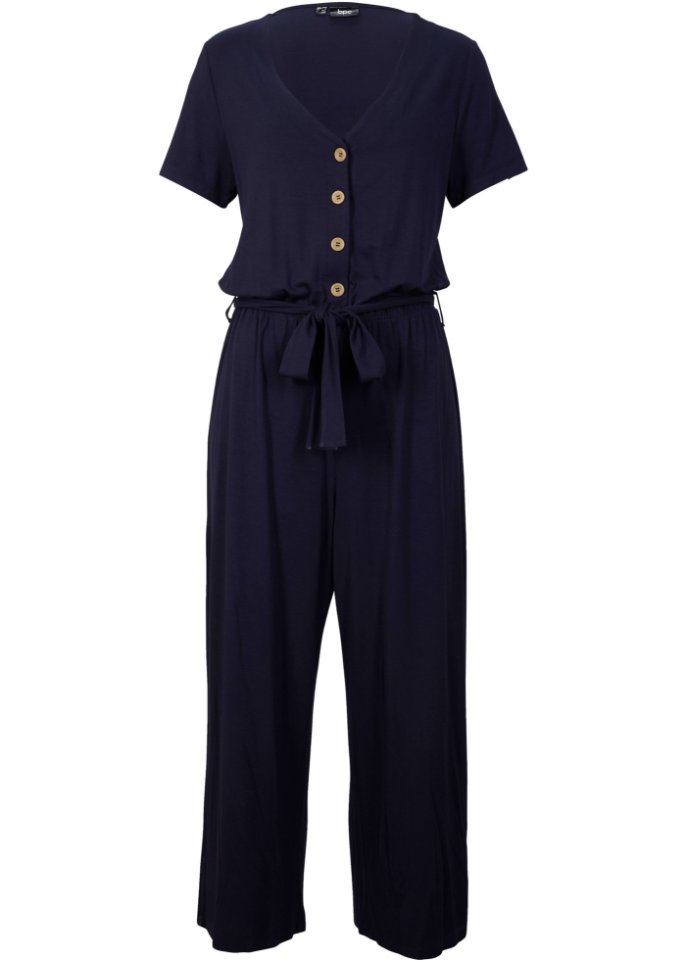 Jersey-Jumpsuit mit V-Ausschnitt, kurzarm
