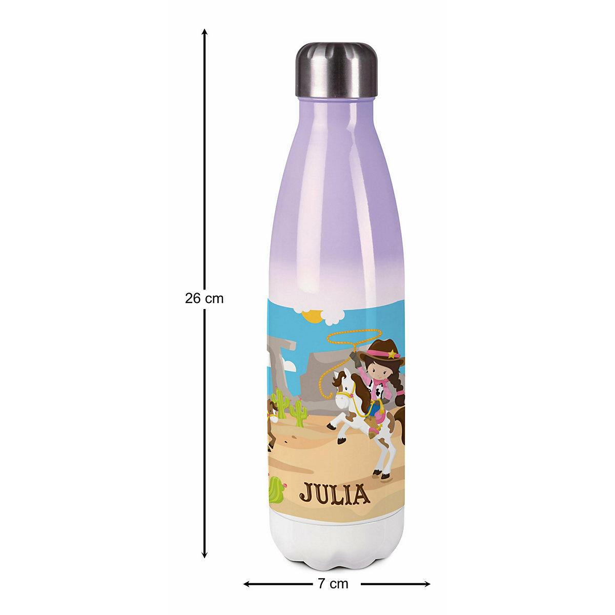 Edelstahl Kinder Thermoflasche / Trinkflasche bunt Cowgirl Spülmaschinenfest, Auslaufsicher, Bruchfest, Doppelwandig, Für Heißgetränke geeignet, Mit Deckel, Isoliert