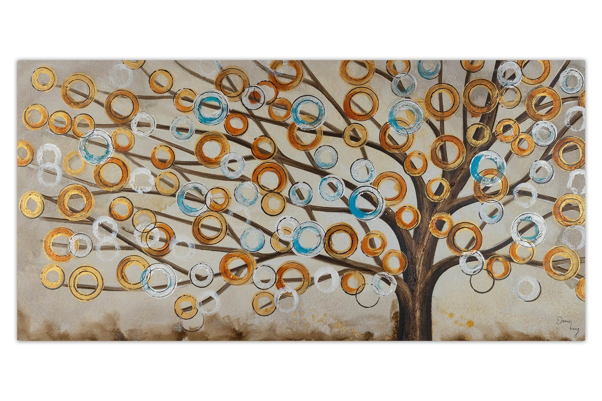 KUNSTLOFT Gemälde Herbstblues 140x70 cm, Leinwandbild 100% HANDGEMALT Wandbild Wohnzimmer