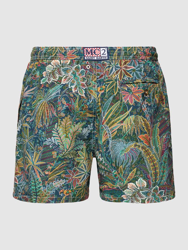 Badehose mit Allover-Muster Modell 'LIGHTING' in olivgrün