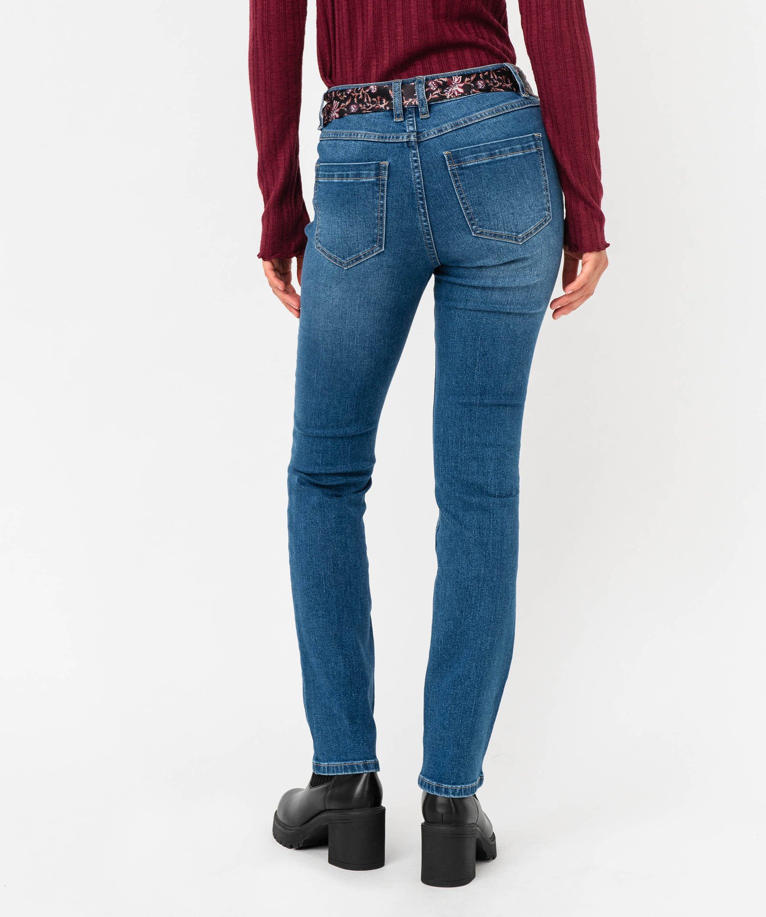 Jean Regular stretch avec ceinture foulard femme stone | GEMO