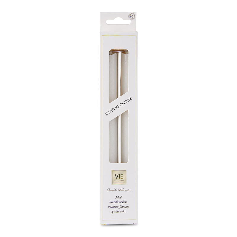 Vie Selected Kronelys 2-pk 24 cm LED timer hvit