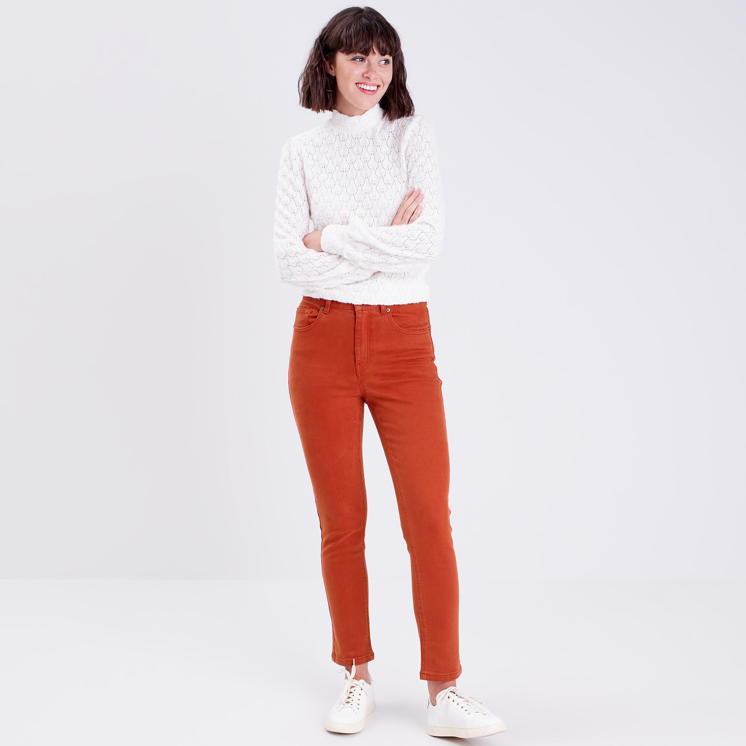 Pantalon slim taille haute orange foncé femme | Cache Cache