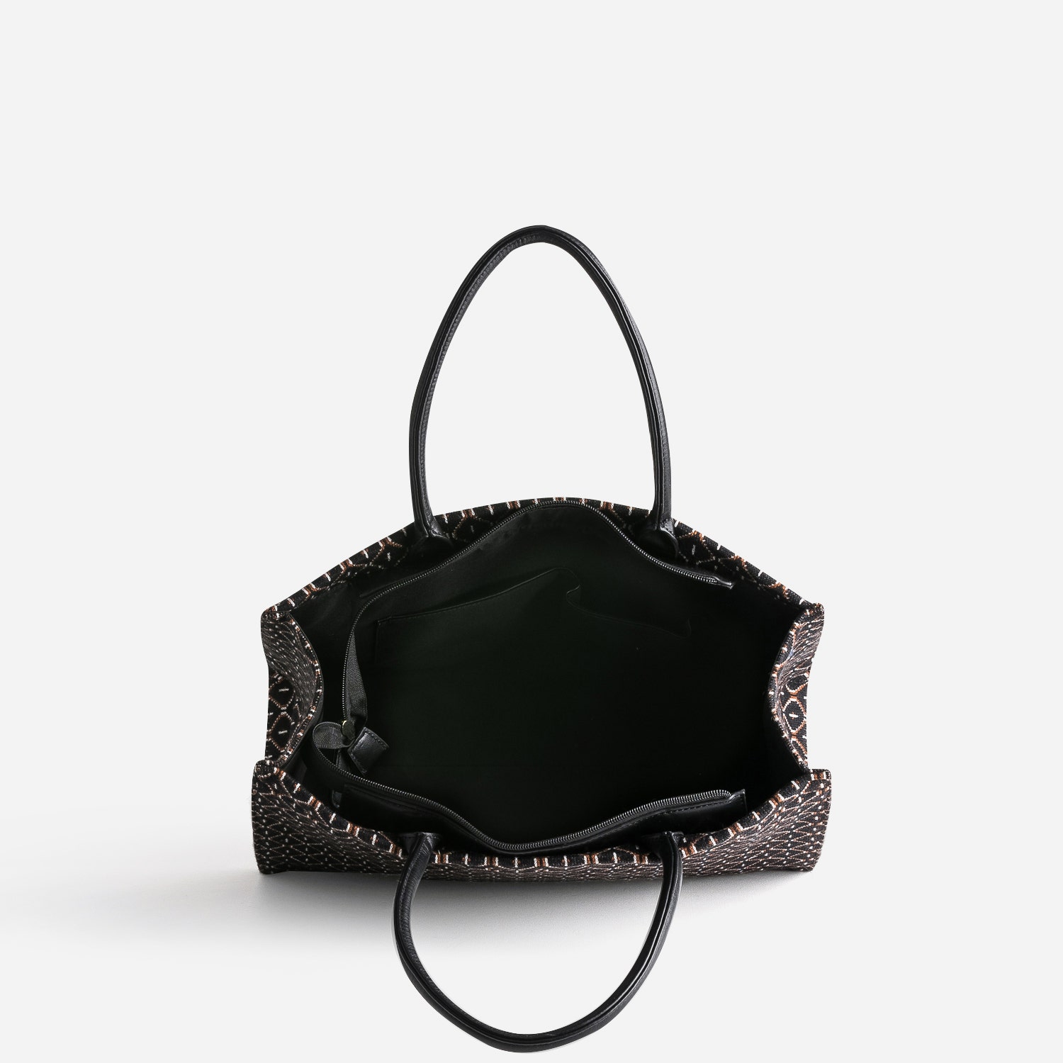 Sac cabas noir en textile à motif graphique