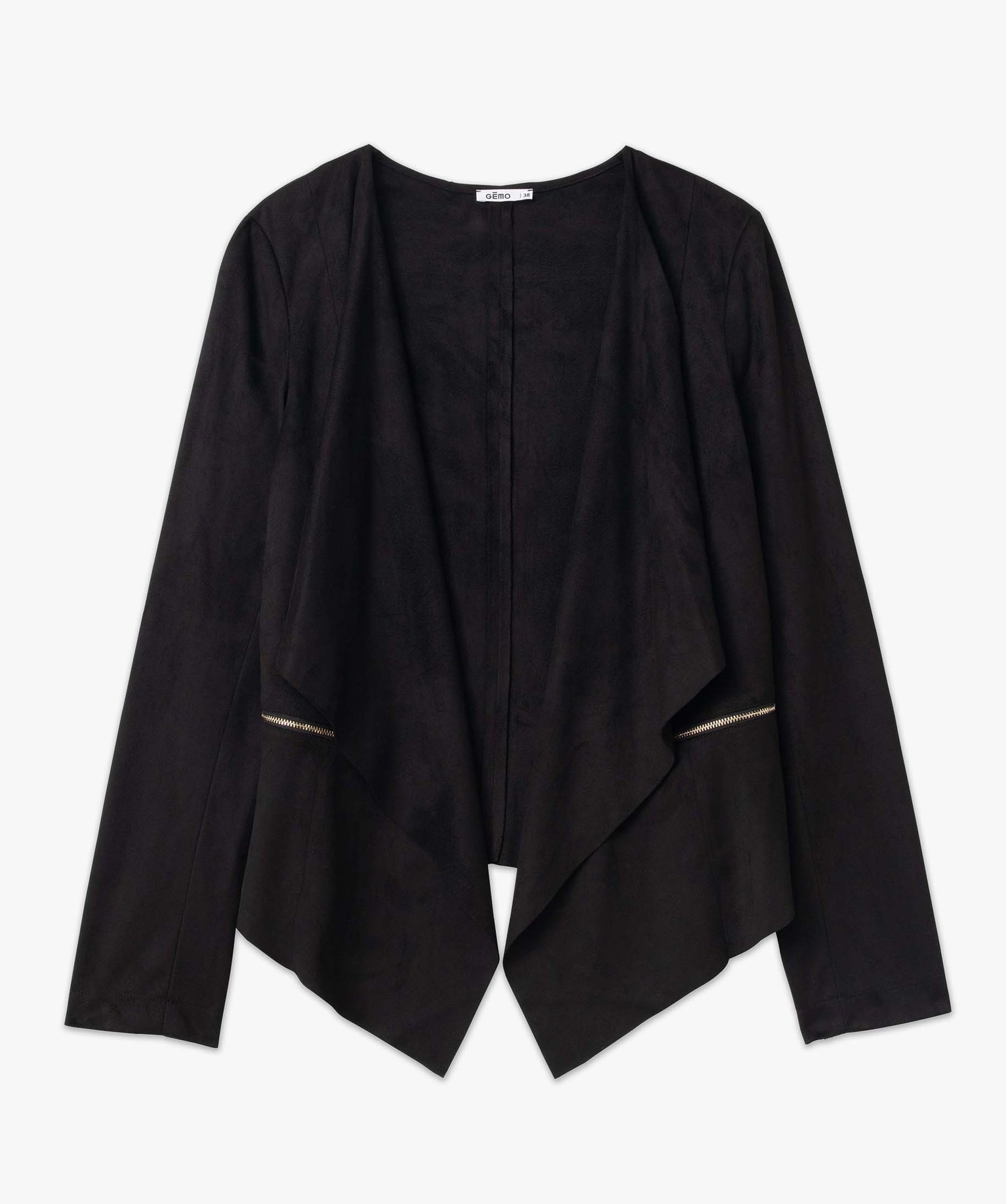 Veste femme en suédine coupe asymétrique noir | GEMO