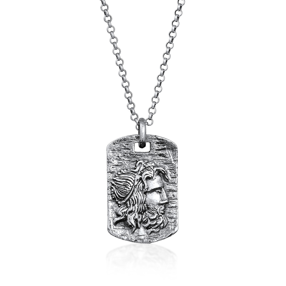 KUZZOI KUZZOI Collier Hommes Pendentif plaque militaire texturée en argent sterling 925 collier