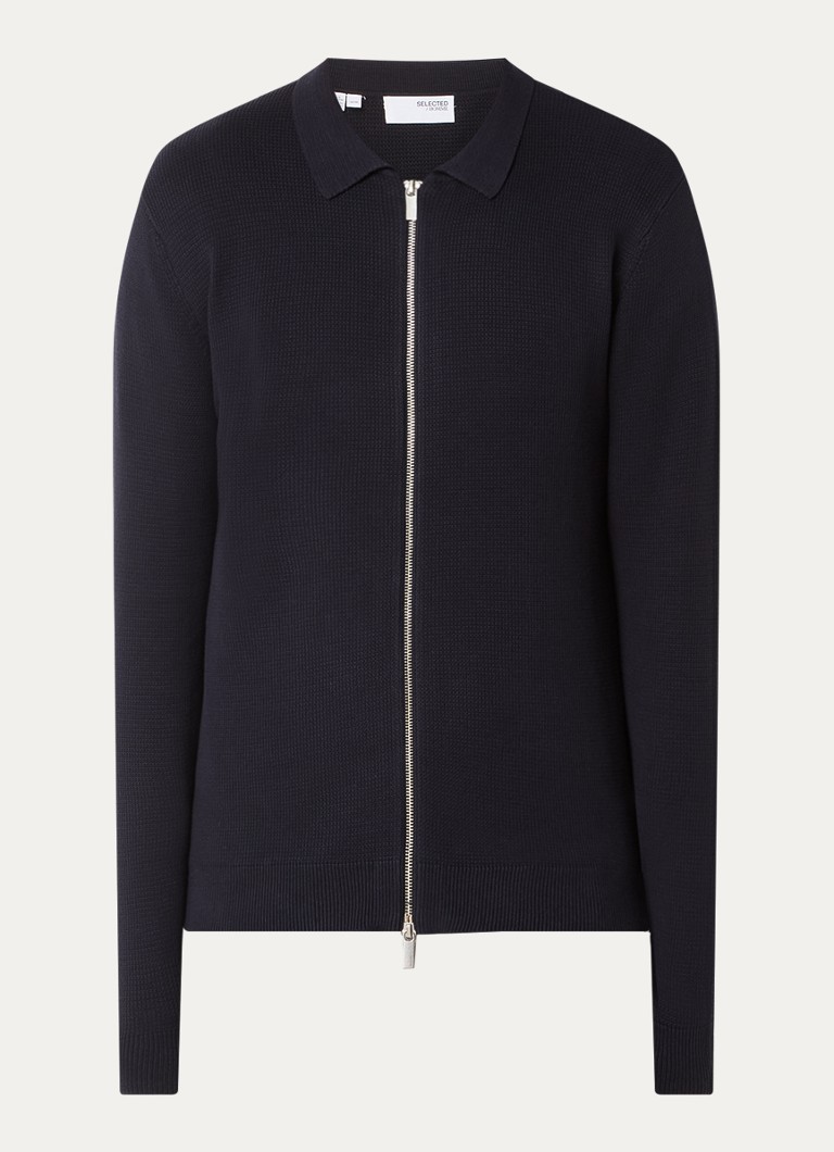 Cardigan Selected Homme Dane din bumbac organic tricotat fin, cu decolteu rotund.