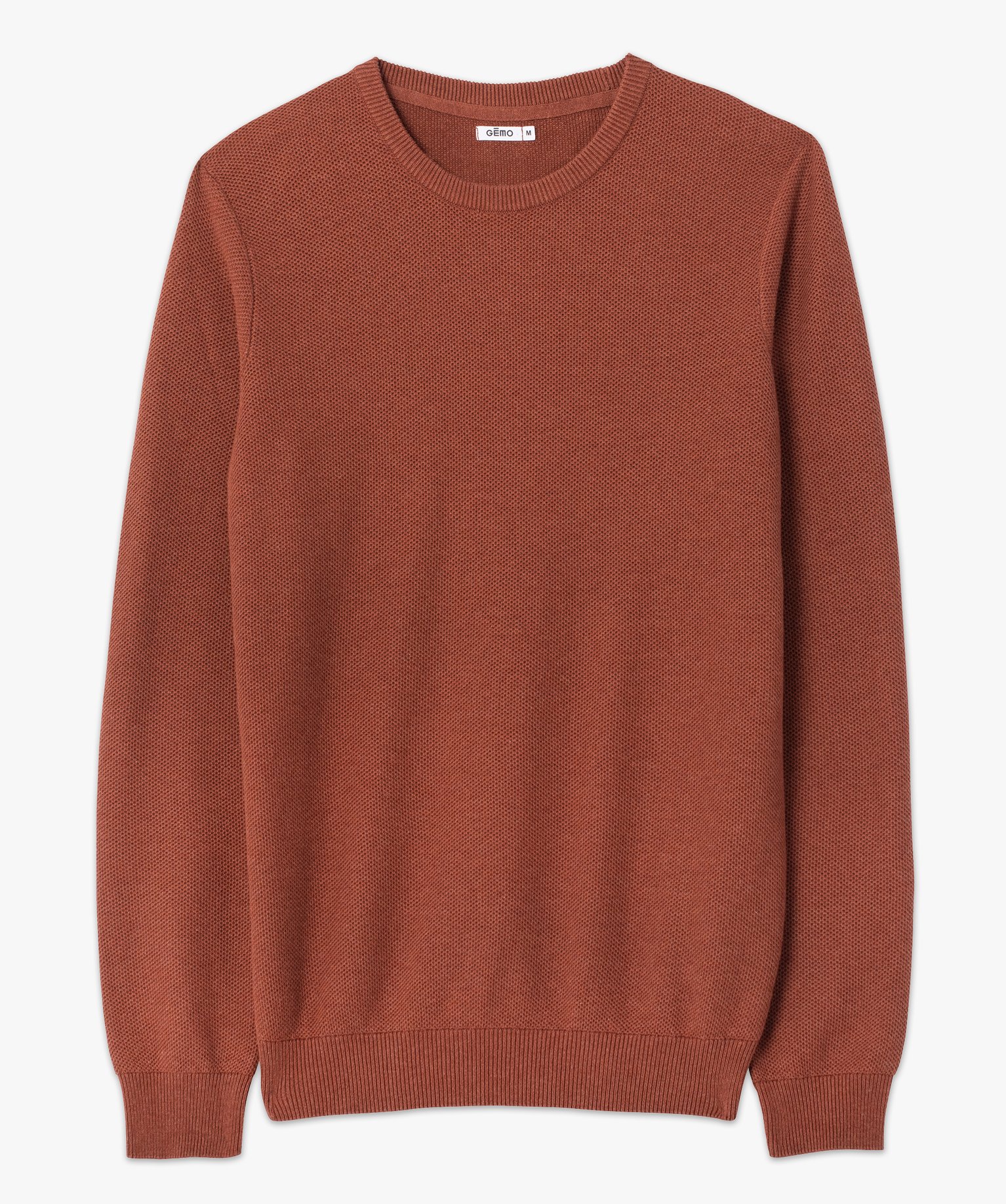 Pull homme uni en maille fantaisie orange | GEMO