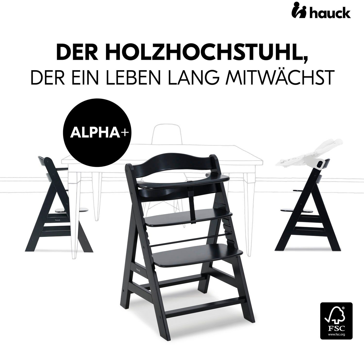Hauck Hochstuhl Alpha+, Black, FSC® - schützt Wald - weltweit