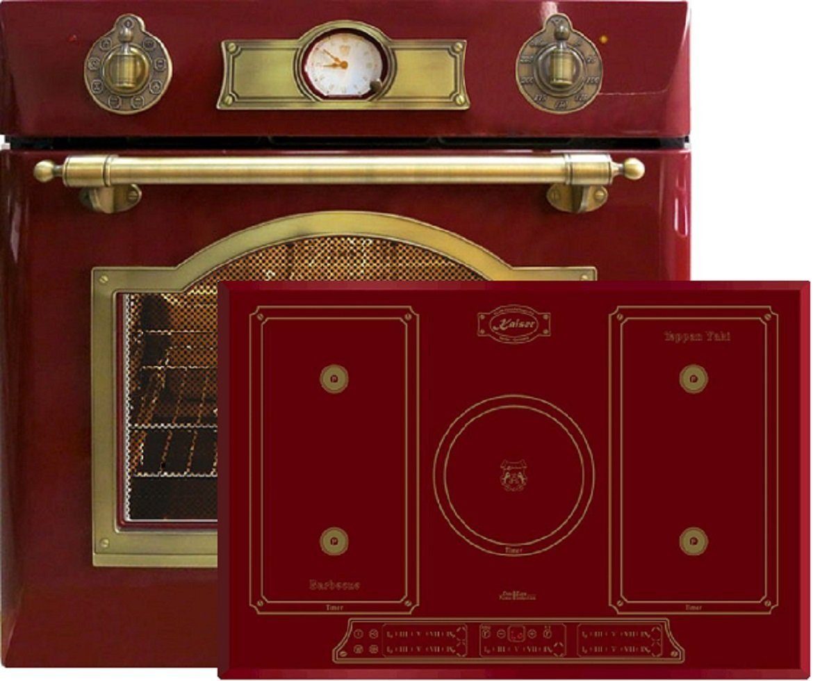 Kaiser Küchengeräte Induktions Herd-Set Eh 6355 RotEm+KCt 7797FiRotEm, Elektro Einbau Backofen Autark 60cm 67L+Induktionskochfeld,77cm