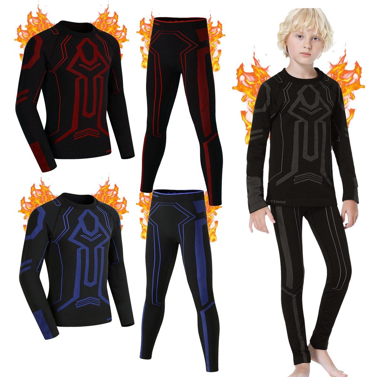 MEETYOO Thermounterhemd Kinder Funktionswäsche Thermounterwäsche Set (Unterhose Unterhemd, Basisschicht set 1 Stück / 2 Stück) Fleece Warm Atmungsaktiv