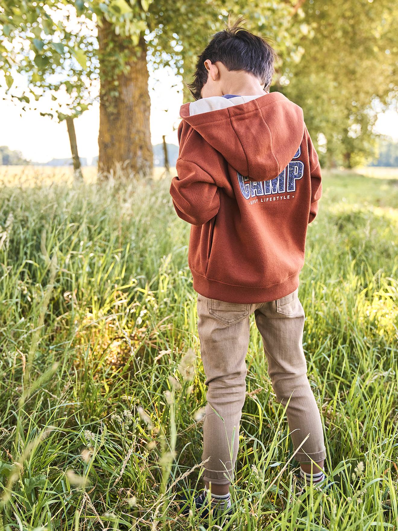 Sweat à capuche zippé garçon marron fonce