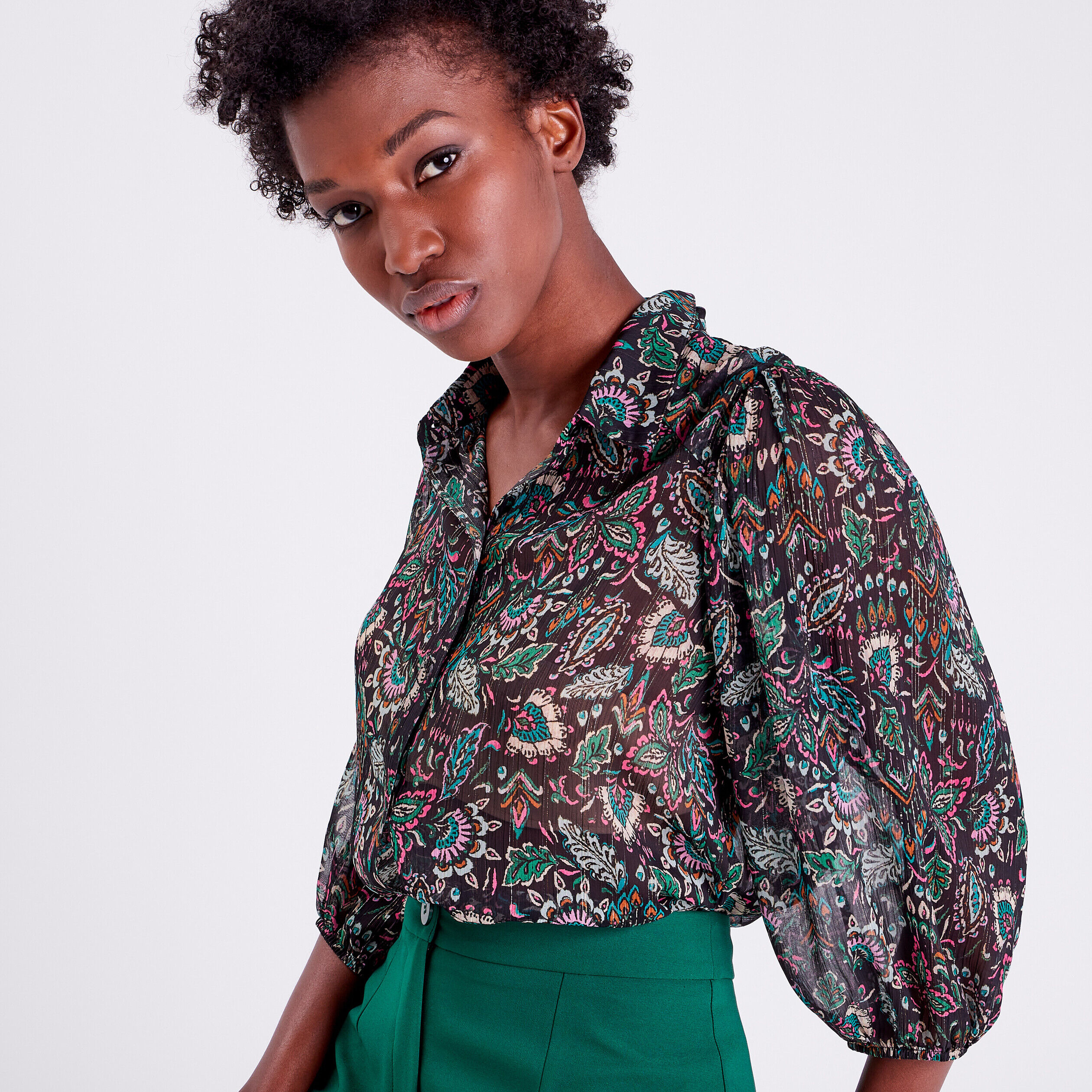 Chemise manches 3/4 noir femme | Cache Cache