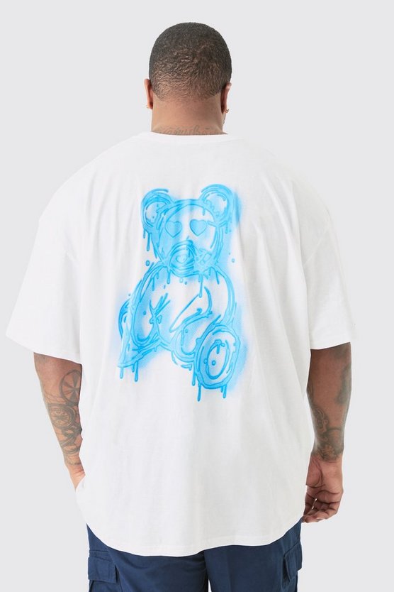 Plus weißes T-Shirt mit Drippy Teddy Print