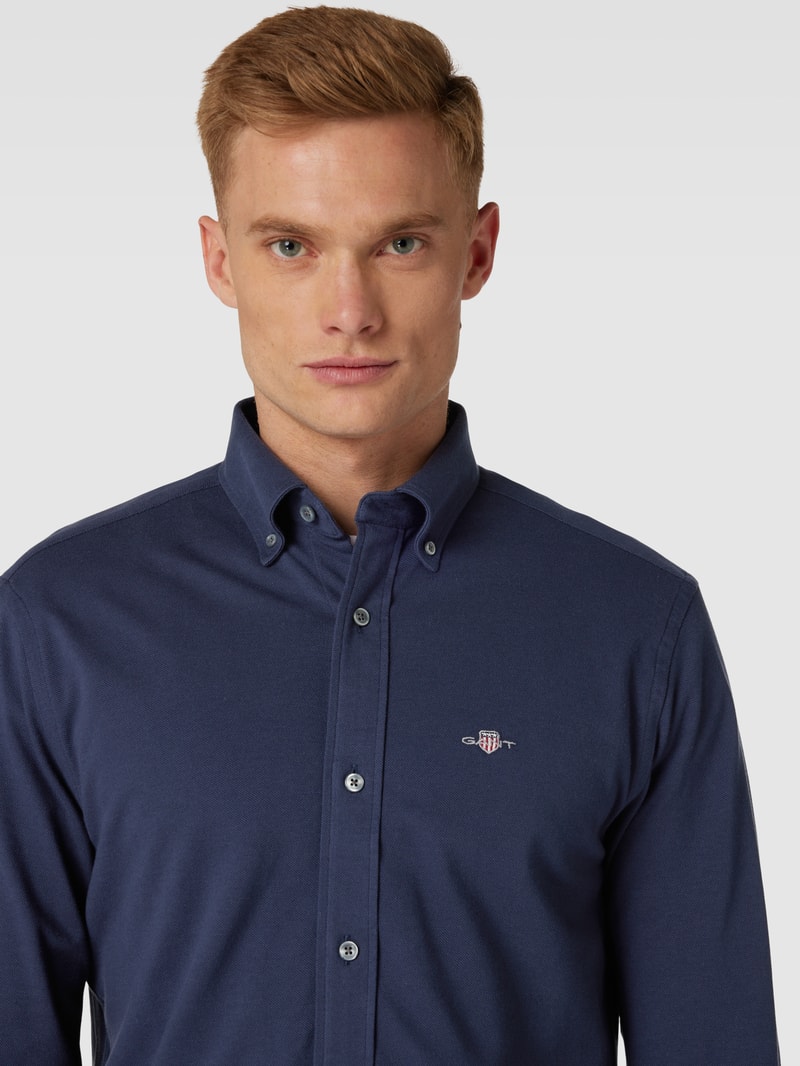 Regular Fit Freizeithemd mit Button-Down-Kragen Modell 'PIQUE' in marineblau