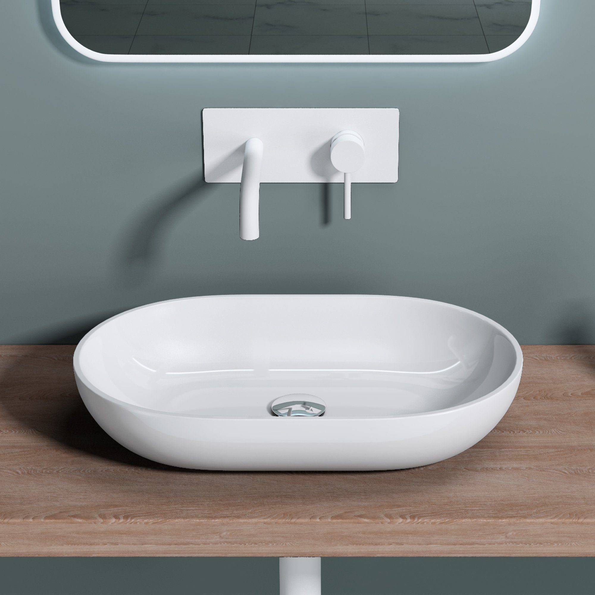 doporro Aufsatzwaschbecken doporro Design Waschbecken Bad 54x34x10cm Waschtisch aus hochwertigem Guss-Marmor DIN-Anschlüsse