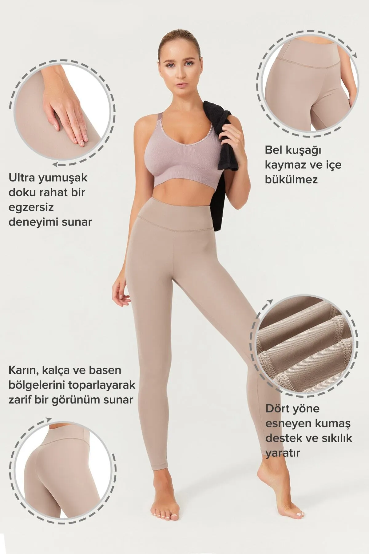 LOS OJOS  Beigefarbene Fitness-Leggings mit hoher Taille für Damen – Basics