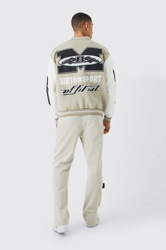 Oversize Jersey-Bomberjacke mit Moto-Applikation