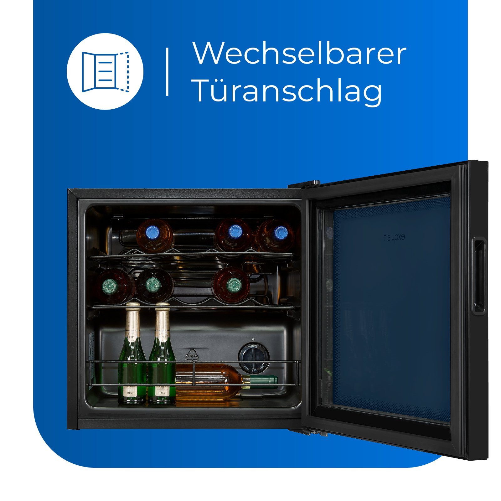 exquisit Weinkühlschrank WS1-12-GT-030G, für 14 Standardflaschen á 0,75l, klein und kompakt, platzsparende Lagerung Ihrer Weine