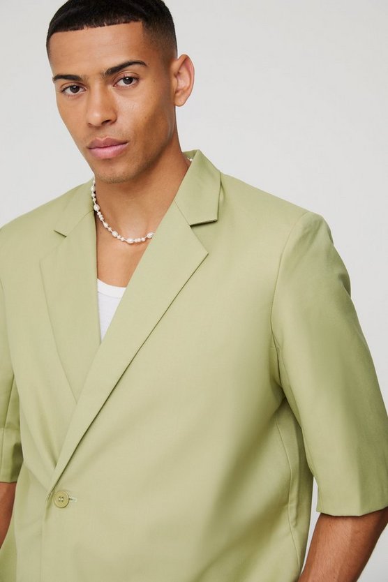Kurzärmliger kastiger Wickel-Blazer