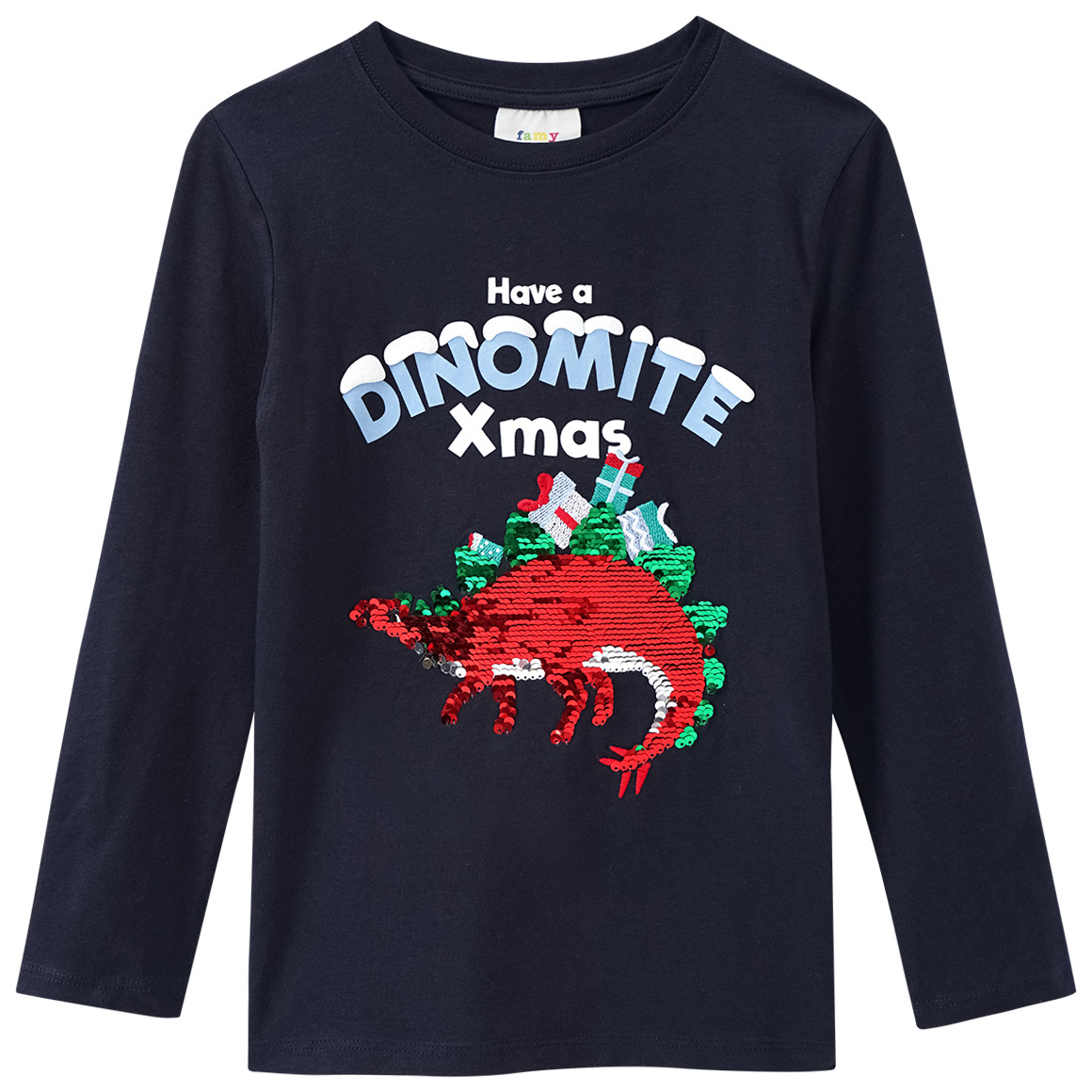 Jungen Weihnachtslangarmshirt mit Pailletten dunkelblau