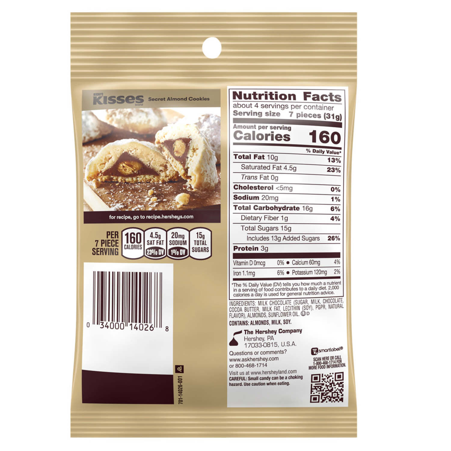 Hershey's Kisses Milk Chocolate with Almonds 127g