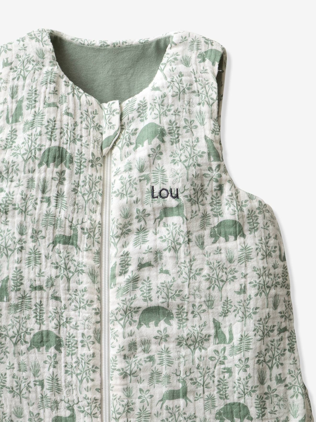Vertbaudet Baby Sommerschlafsack WALDSPAZIERGANG personalisierbar Oeko-Tex - grün bedruckt