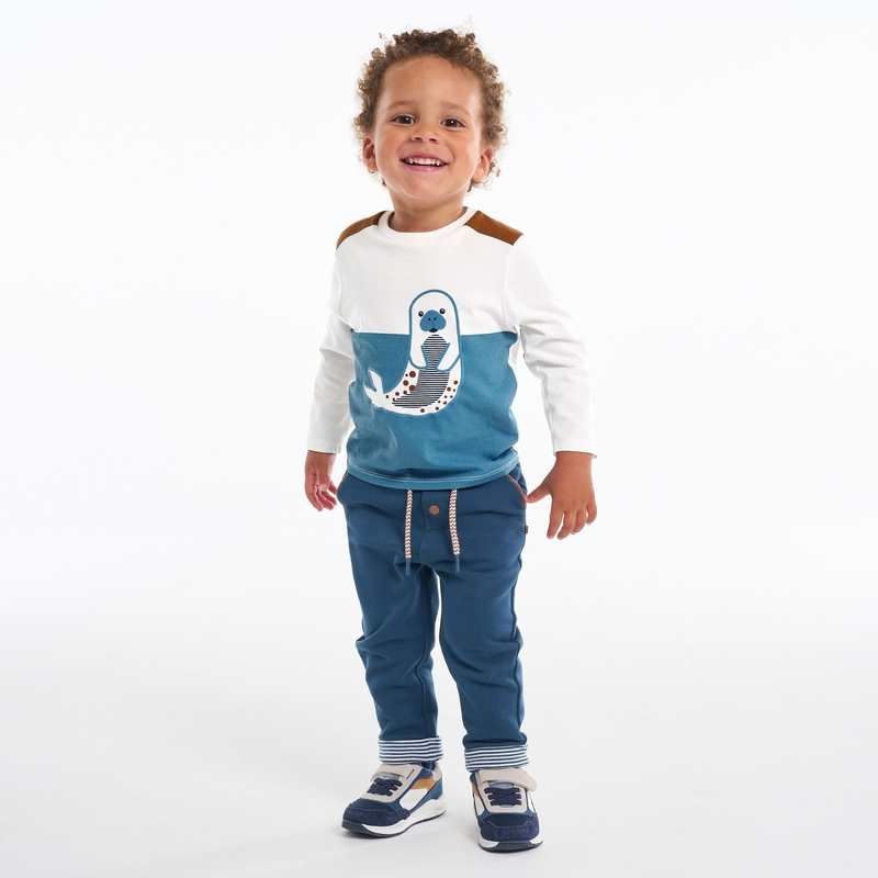 T-shirt colorblock animal bleu bébé garçon