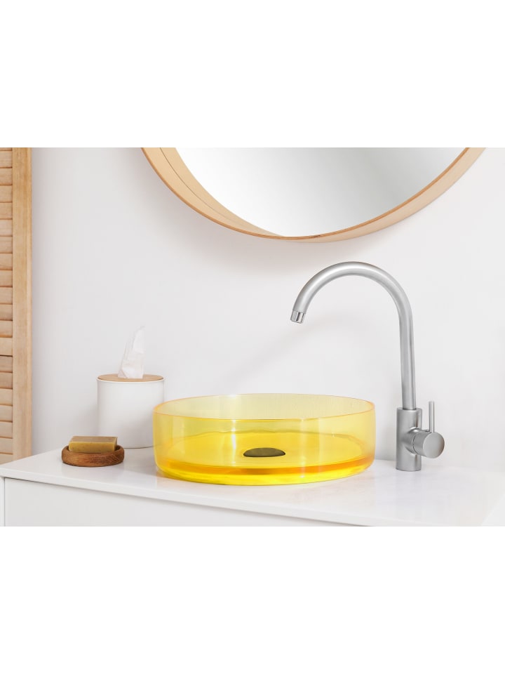 Beliani Waschbecken TOLOSA in Transparent/Gelb - (W) 36 x (H) 10 x (L) 36 cm günstig kaufen onesize