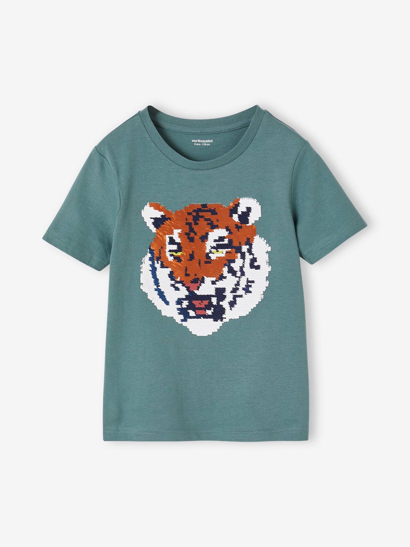 Vertbaudet Jungen T-Shirt mit Wende-Pailletten Oeko-Tex - weiß