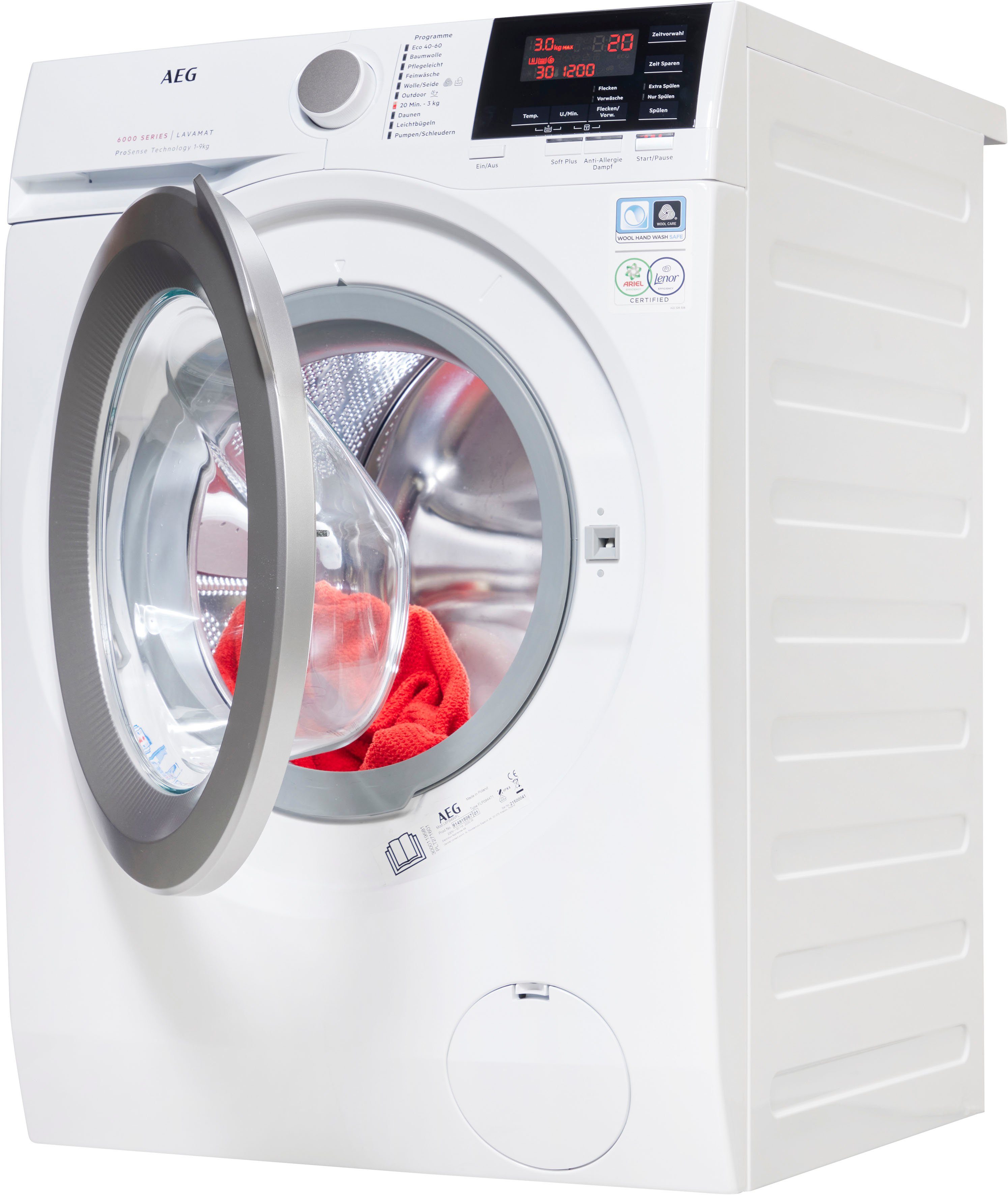 AEG Waschmaschine Serie 6000 L6FB49VFL, 9 kg, 1400 U/min, Hygiene-/ Anti-Allergie Programm mit Dampf