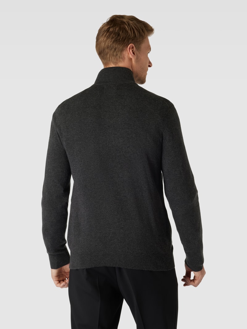 Strickpullover aus Lammwoll-Mix mit V-Ausschnitt in dunkelgrau meliert