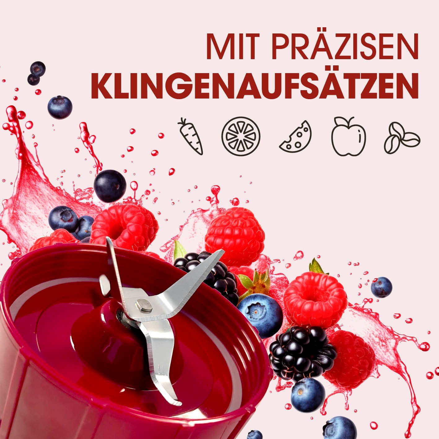Mr. Magic Standmixer Smoothie Maker inkl. To-Go Becher, 400 W, rot 18 Teile - spülmaschinengeeignet