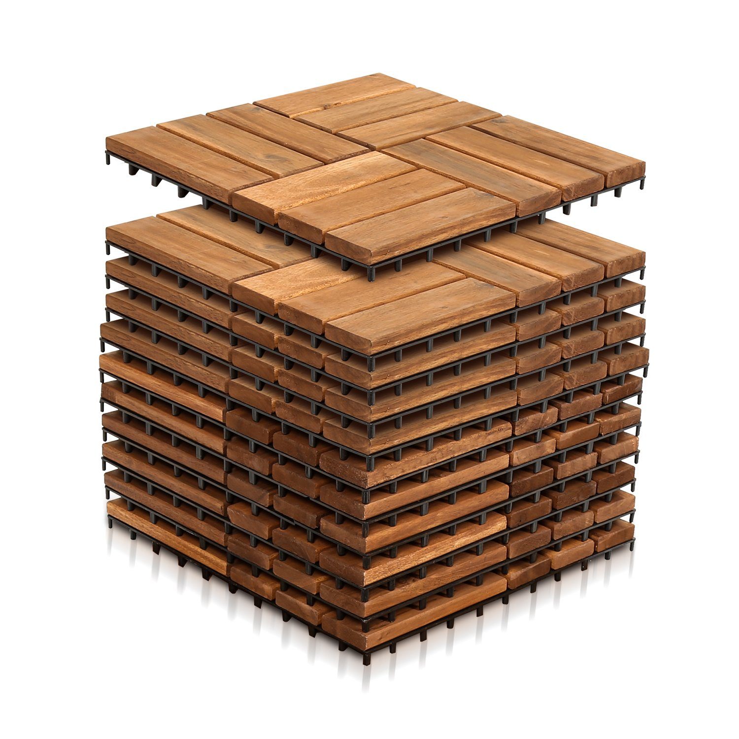 Gimisgu Holzfliesen 11x Terrassenfliese Garten Akazie Bodenfliesen 30x30cm Platten, Holz Bodenfliese