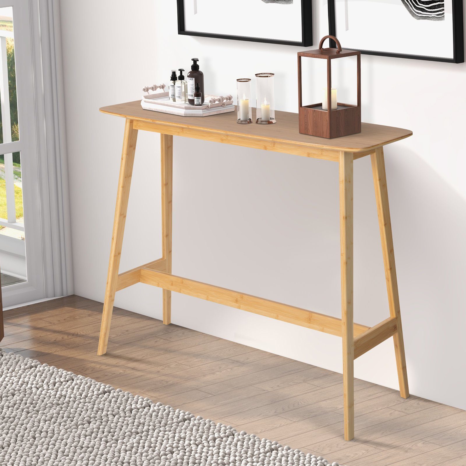 COSTWAY Bartisch Stehtisch 120 x 45 x 99 cm, Bambus