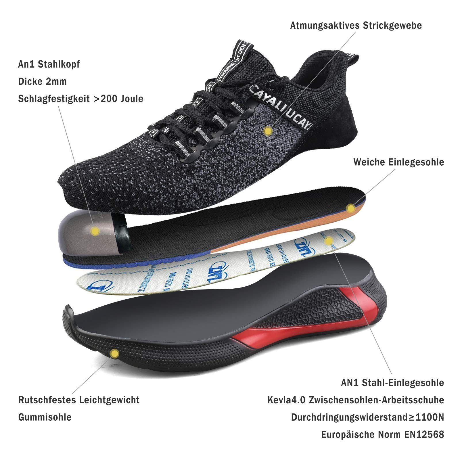 Home & Joy Sicherheitsschuh (durchtrittsicher, antistatisch, bequem, leicht, rutschfest, atmungsaktiv) S1 / S1P Arbeitsschuhe Stahlkappenschuhe Arbeitsschuhe Berufsschuhe