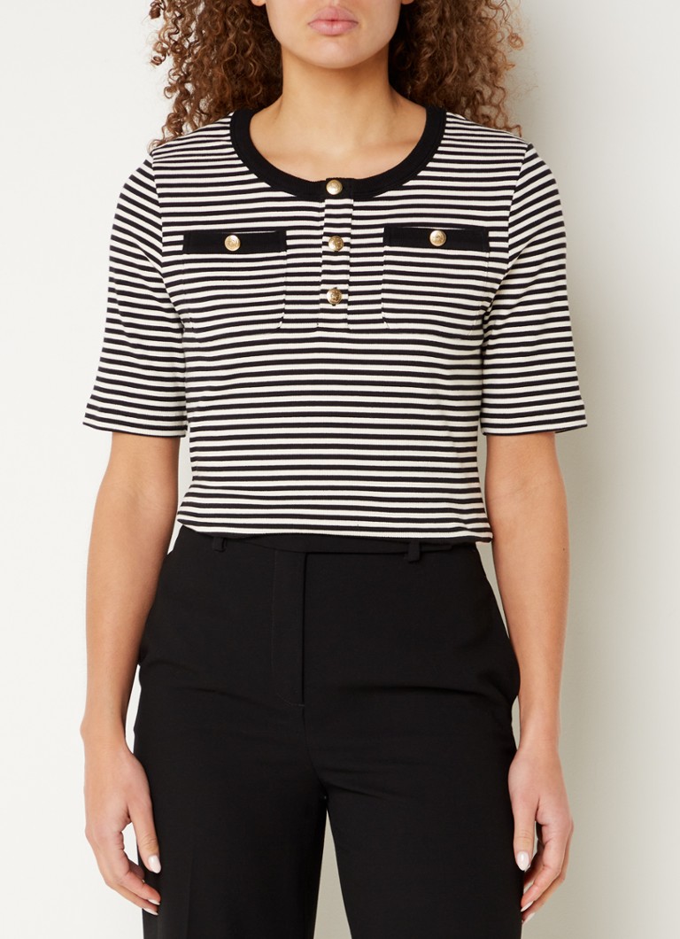 LKBennett Charlie top with stripe print and chest pockets