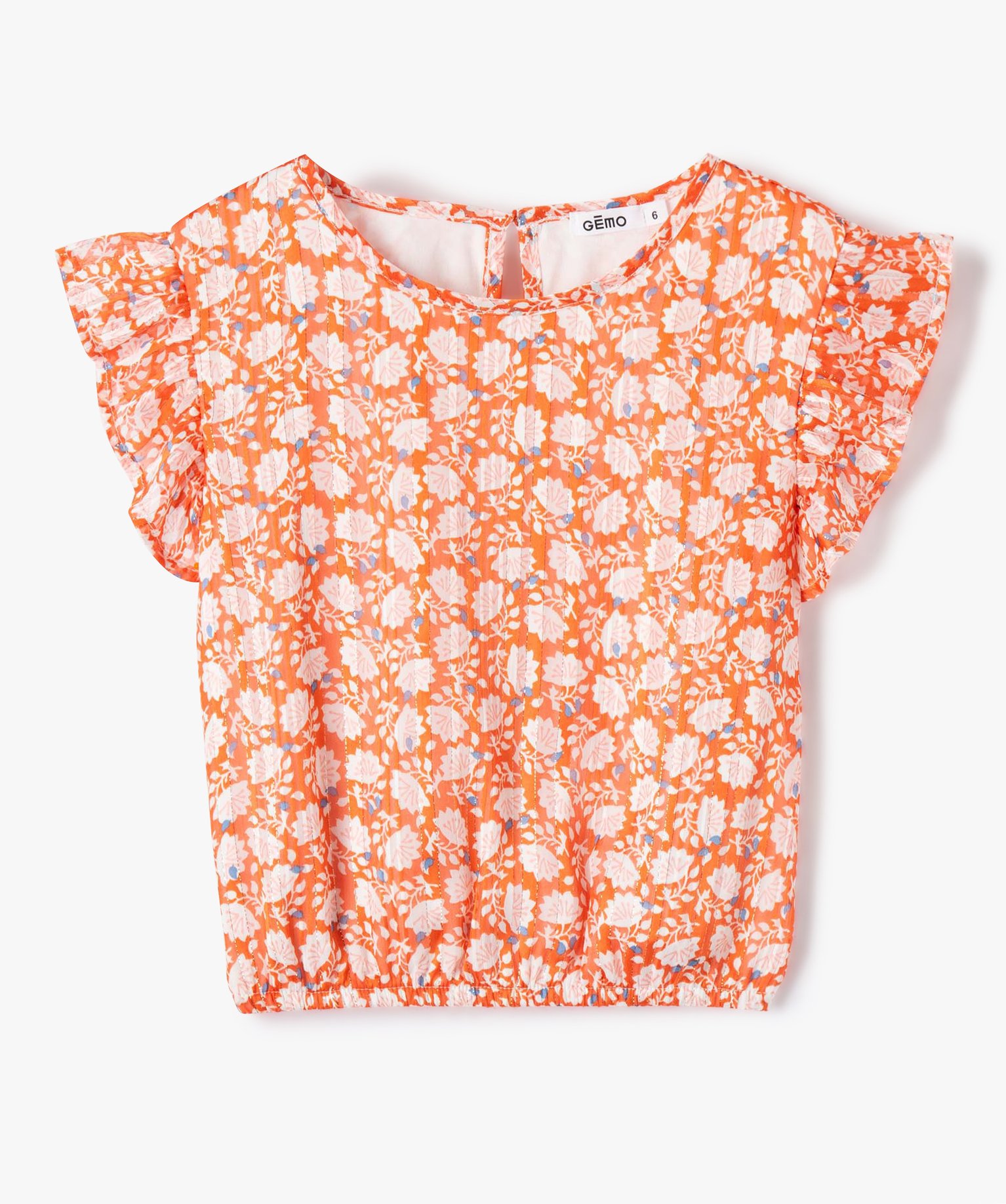 Blouse fille à motifs fleuris et rayures scintillantes orange | GEMO