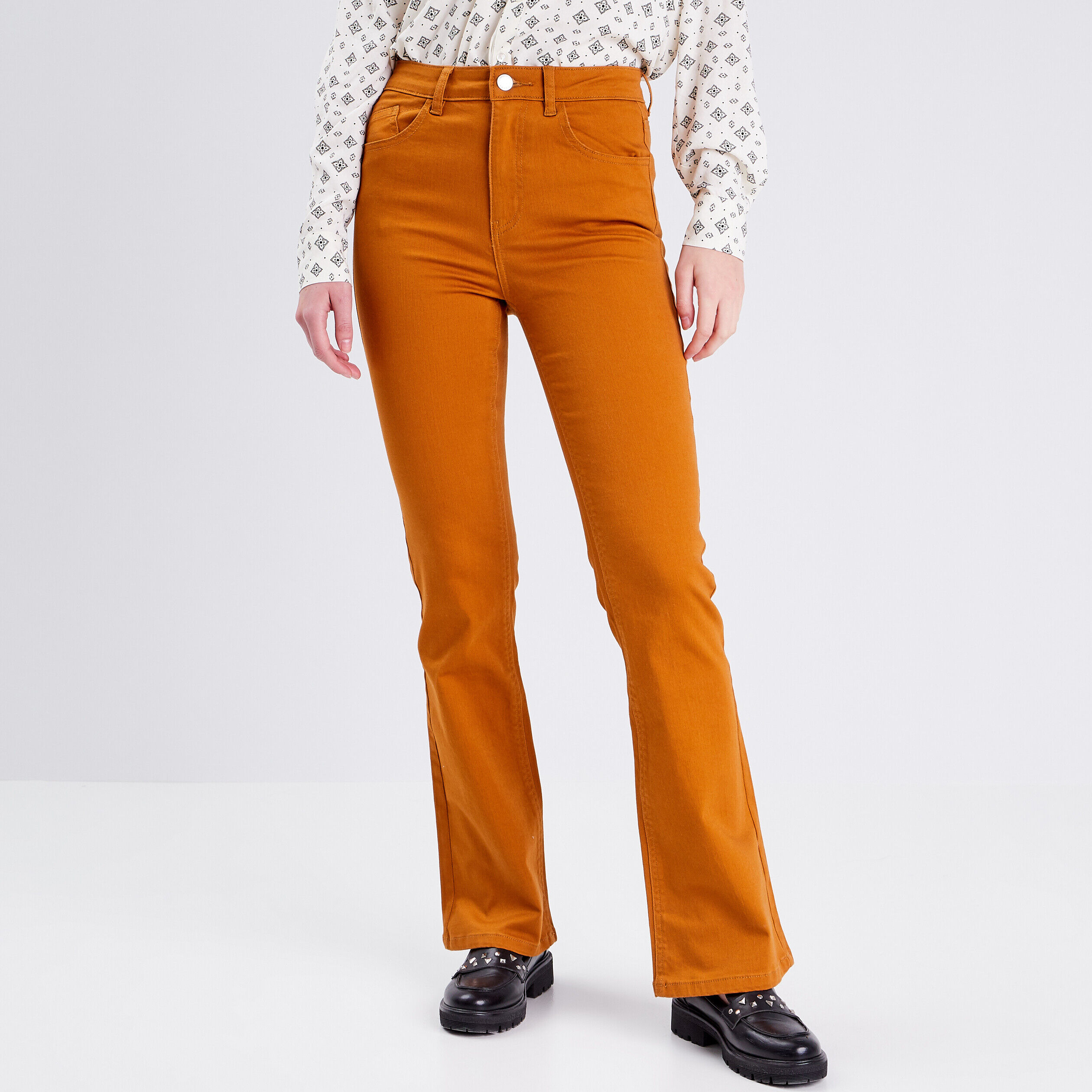 Jeans flare taille haute camel femme | Cache Cache